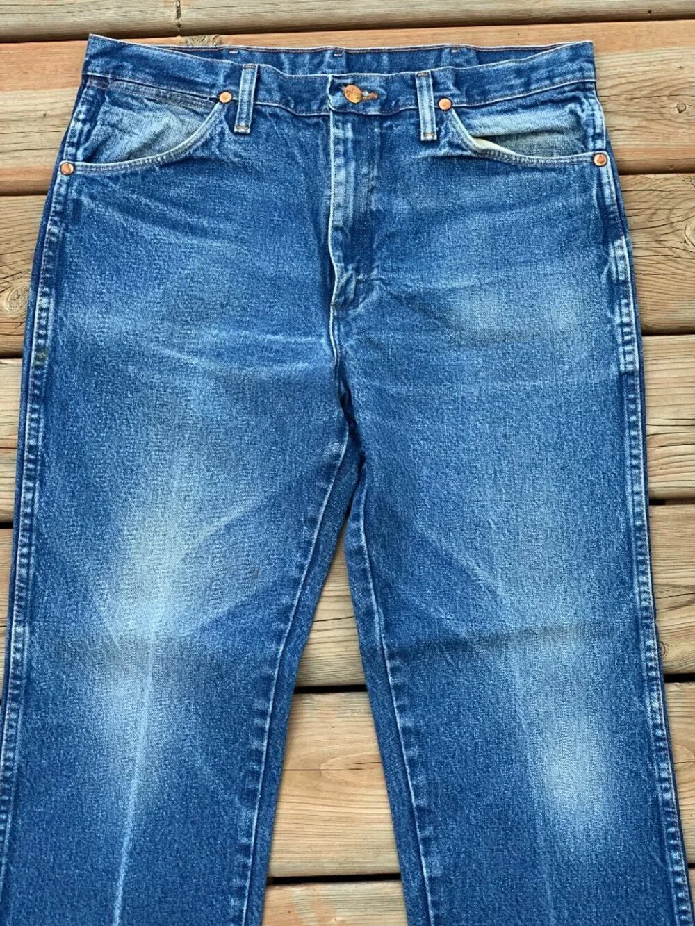 Vtg Wrangler Jeans Mens 34x29 Cowboy Cut Bootcut Faded Distressed Western Denim